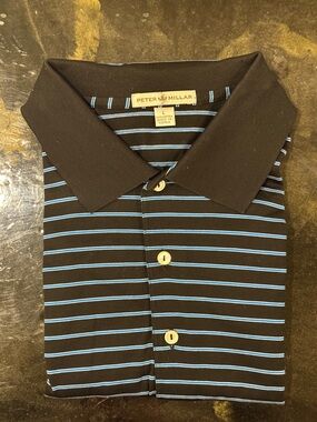 Peter Millar Black Polo with Light Blue Stripes